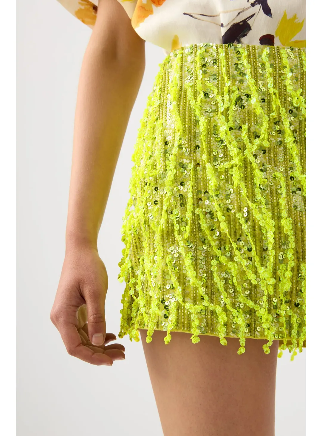 Aje Green Garni Sequin Micro Mini Skirt Green Sequin Size AU 14 for rent on The Volte - main image