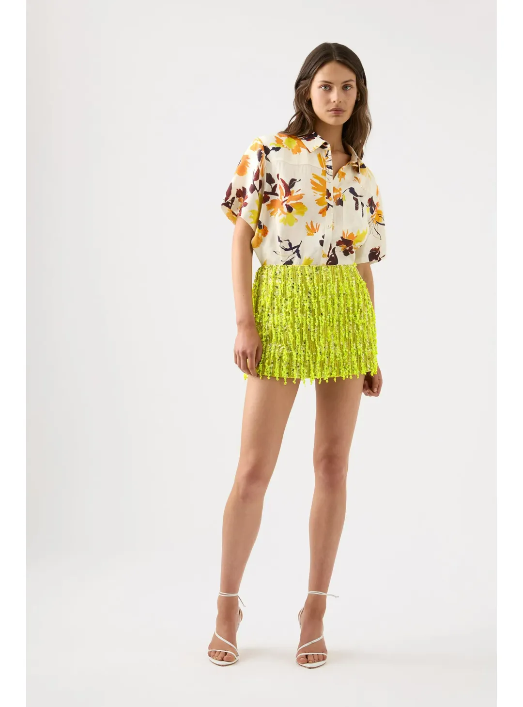 Aje Green Garni Sequin Micro Mini Skirt Green Sequin Size AU 14 for rent on The Volte - main image