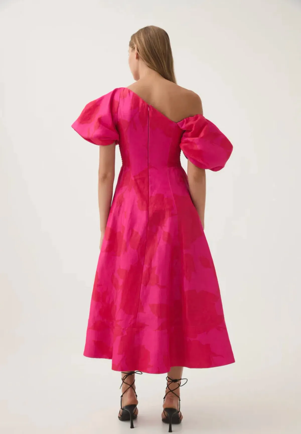 Aje Arista Tulip Sleeve Midi Dress Florescent Rose Size AU 12 - Image 3