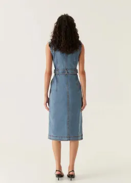Aje Darcie Denim Midi Dress 90's Wash Size 16 for rent on The Volte - image 2