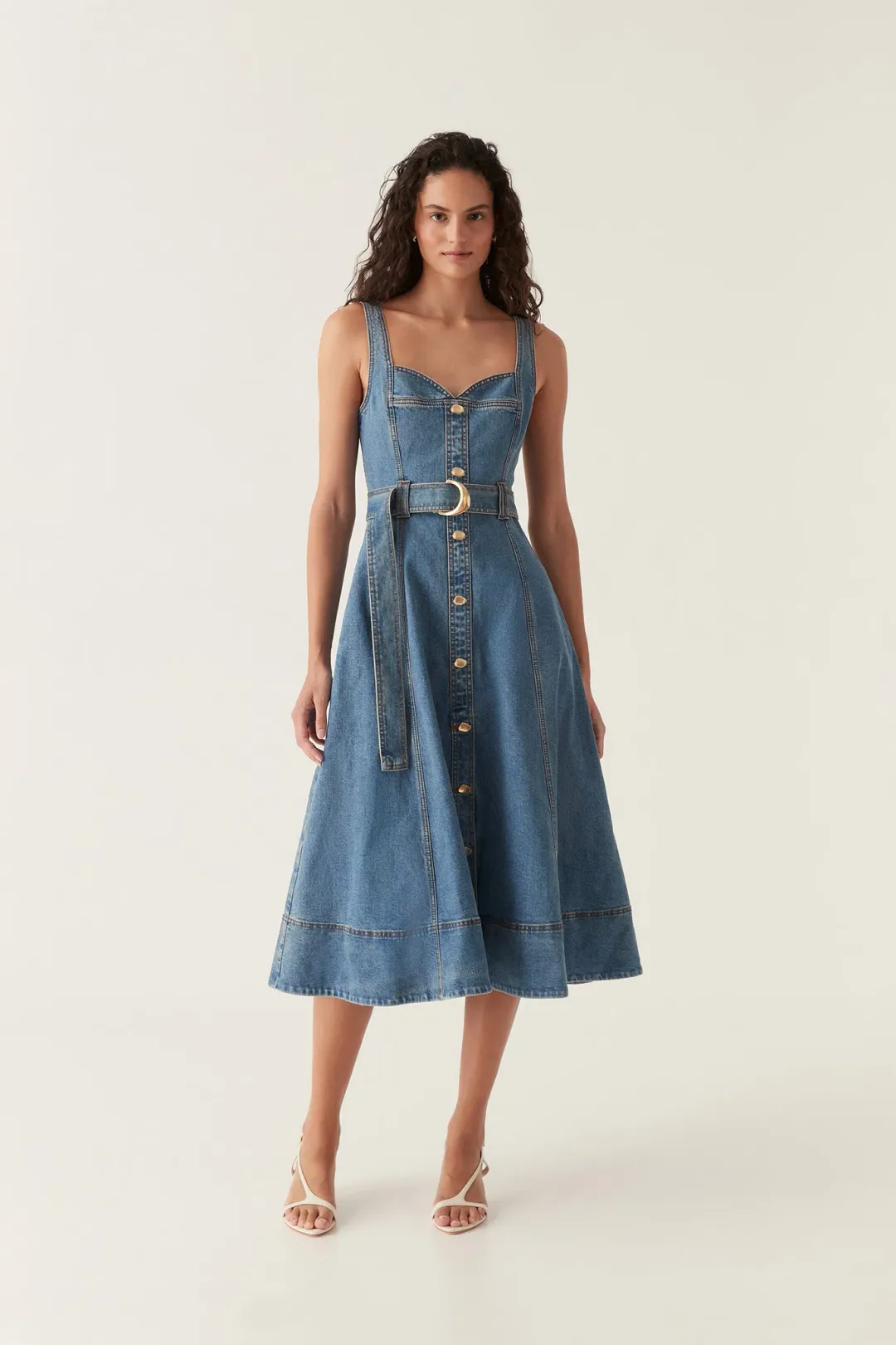AJE Clay Denim Midi Dress 90's Wash Size 14 for rent on The Volte - main image
