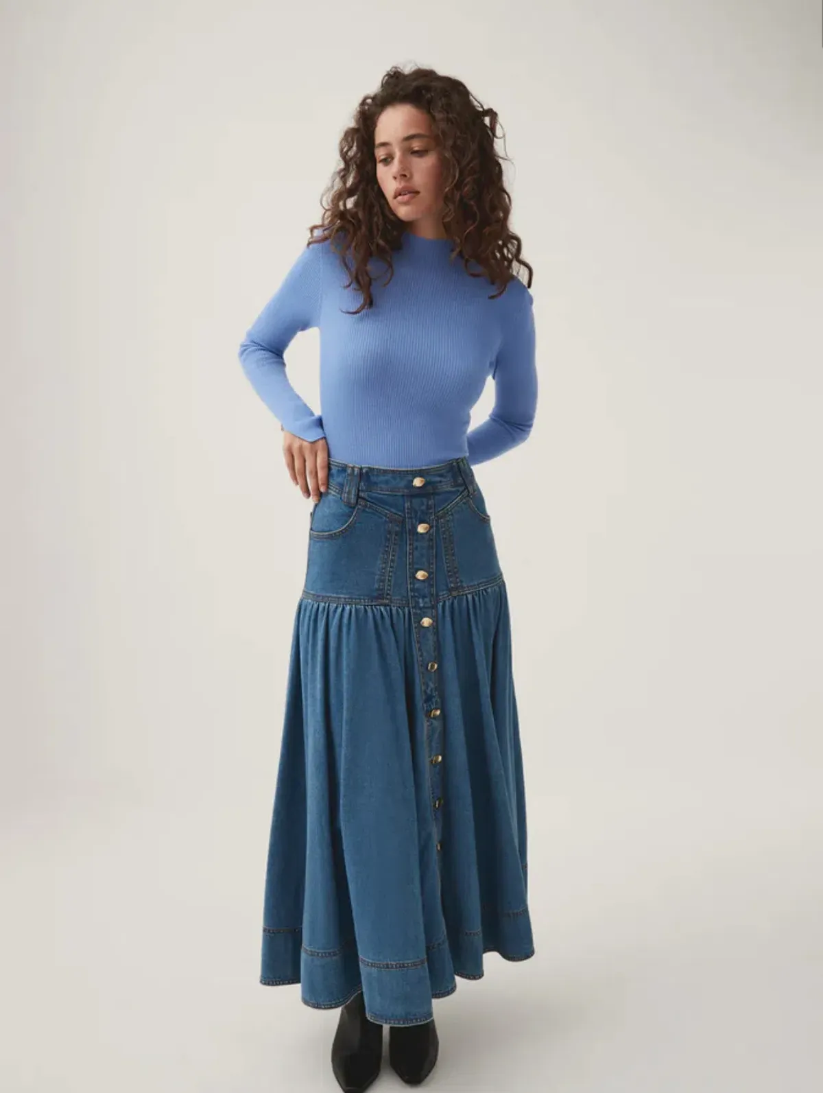 Aje Belmond Denim Midi Skirt 90's Wash Size 16 - Image 1