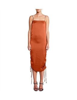 Shona Joy Satin Ruched Dress Rust Size 6 for rent on The Volte - image 4