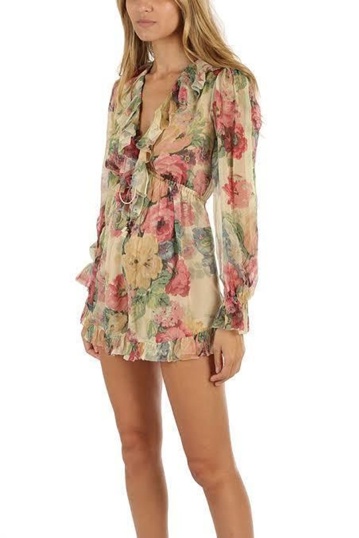 Zimmermann Melody Floating Playsuit Taupe Floral Size 6 - Image 2