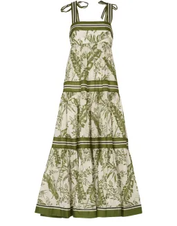 Zimmermann Empire Tie Shoulder Dress Palm Print Green Size 0 / AU 8 for rent on The Volte - image 3