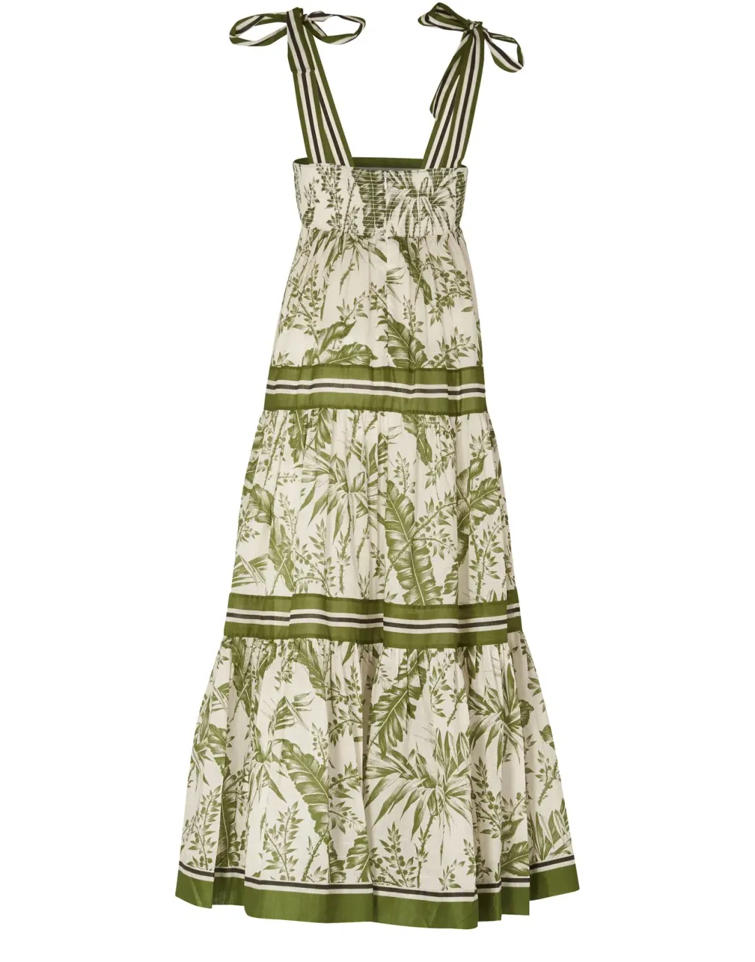 Zimmermann Empire Tie Shoulder Dress Palm Print Green Size 0 / AU 8 for rent on The Volte - main image