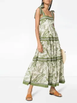 Zimmermann Empire Tie Shoulder Dress Palm Print Green Size 0 / AU 8 for rent on The Volte - image 1