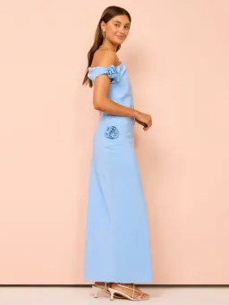 Issy Off Shoulder Flower Maxi Dress in Blue Size 12 for rent on The Volte - image 2