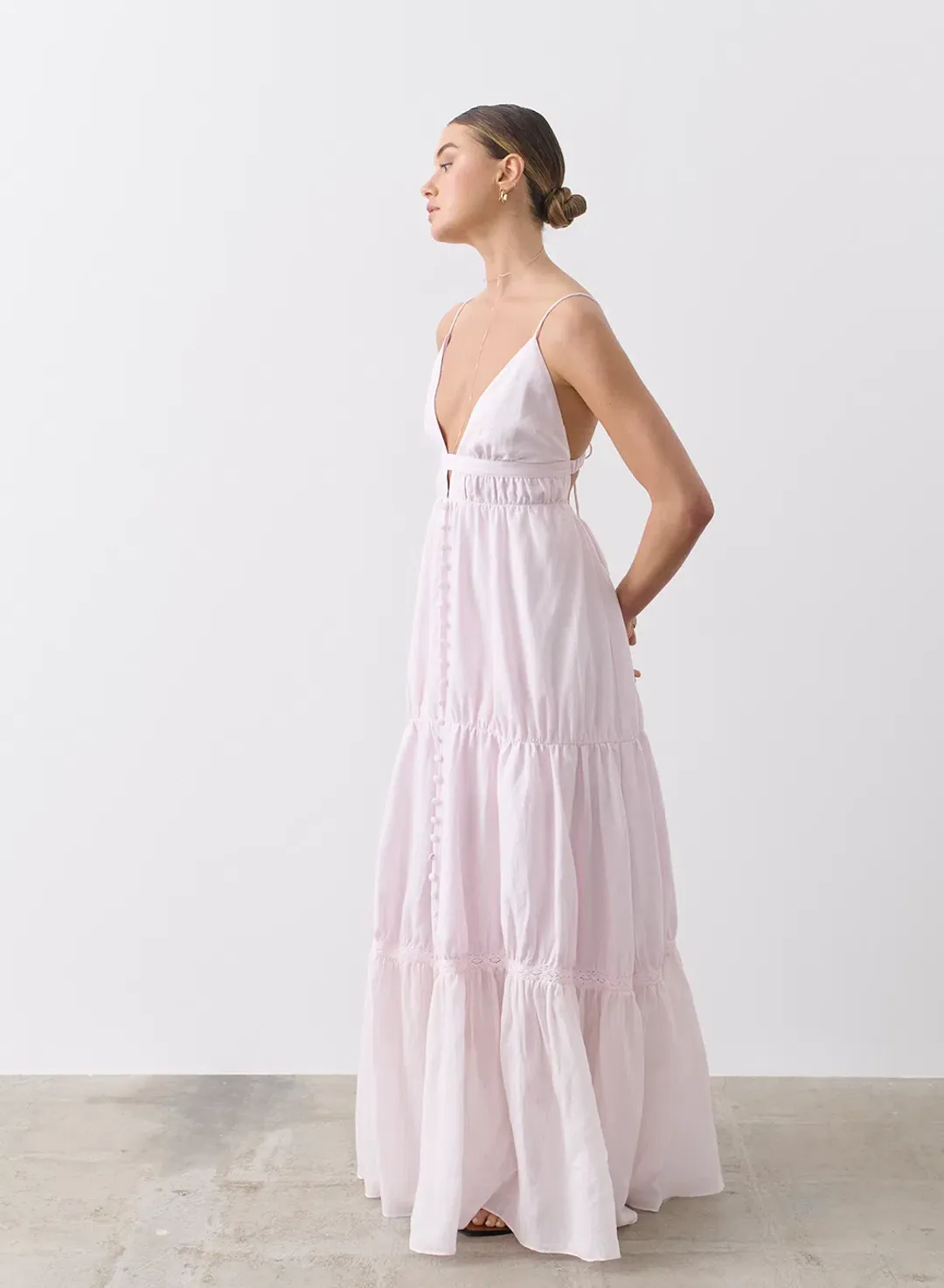 Joslin Liana Linen Ramie Maxi Dress Pink Size 8 for rent on The Volte - main image