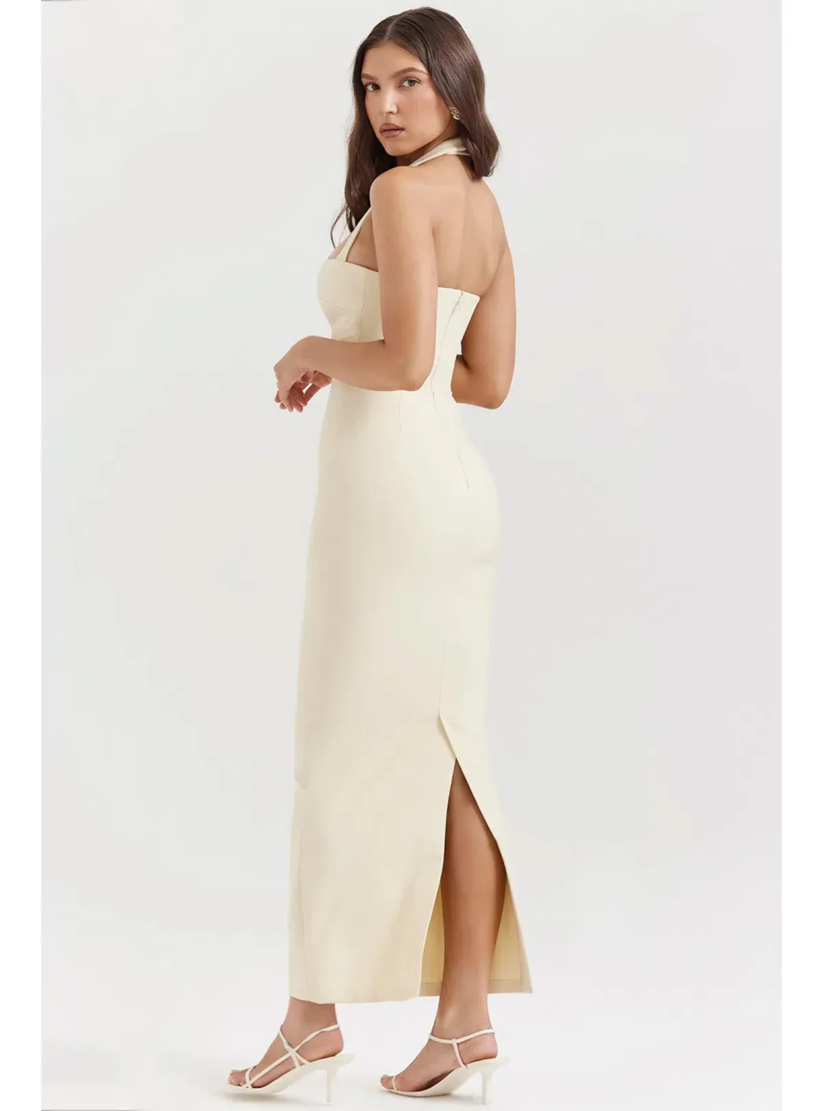 House Of CB Mia Halter Maxi Dress Yellow Size AU 8 - Image 4