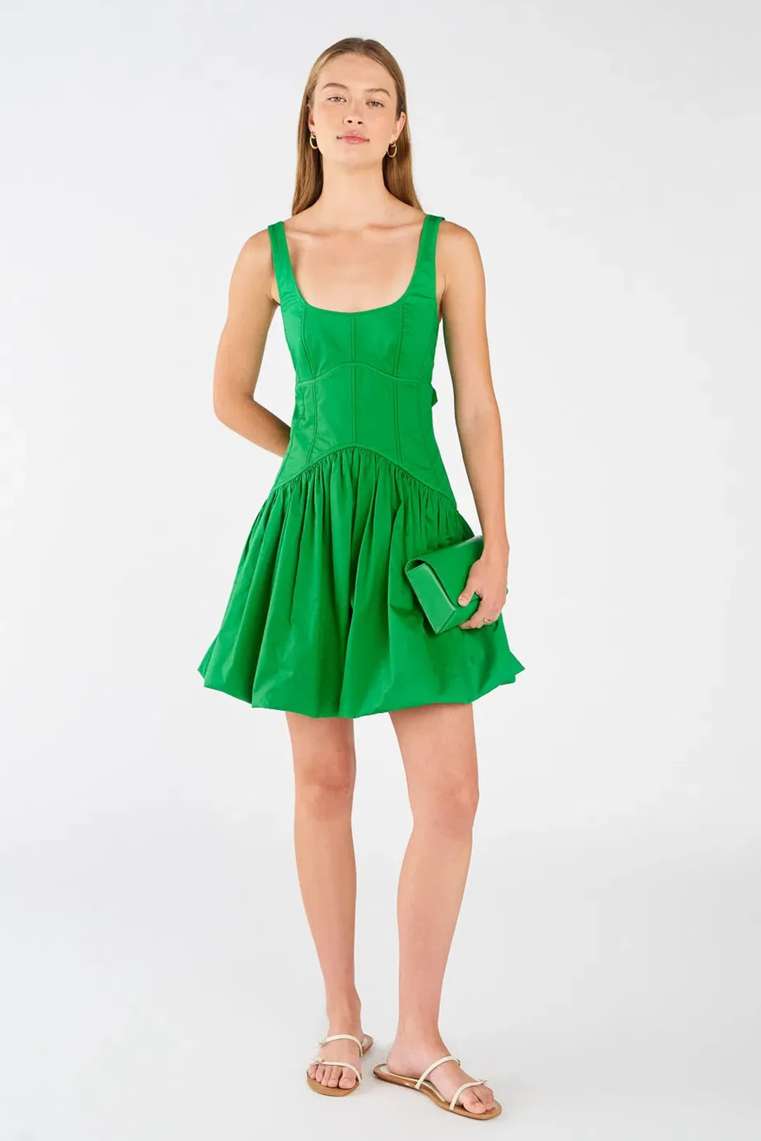 Oroton Short Tie Back Bow Dress Jewel Green Size 8 for rent on The Volte - main image