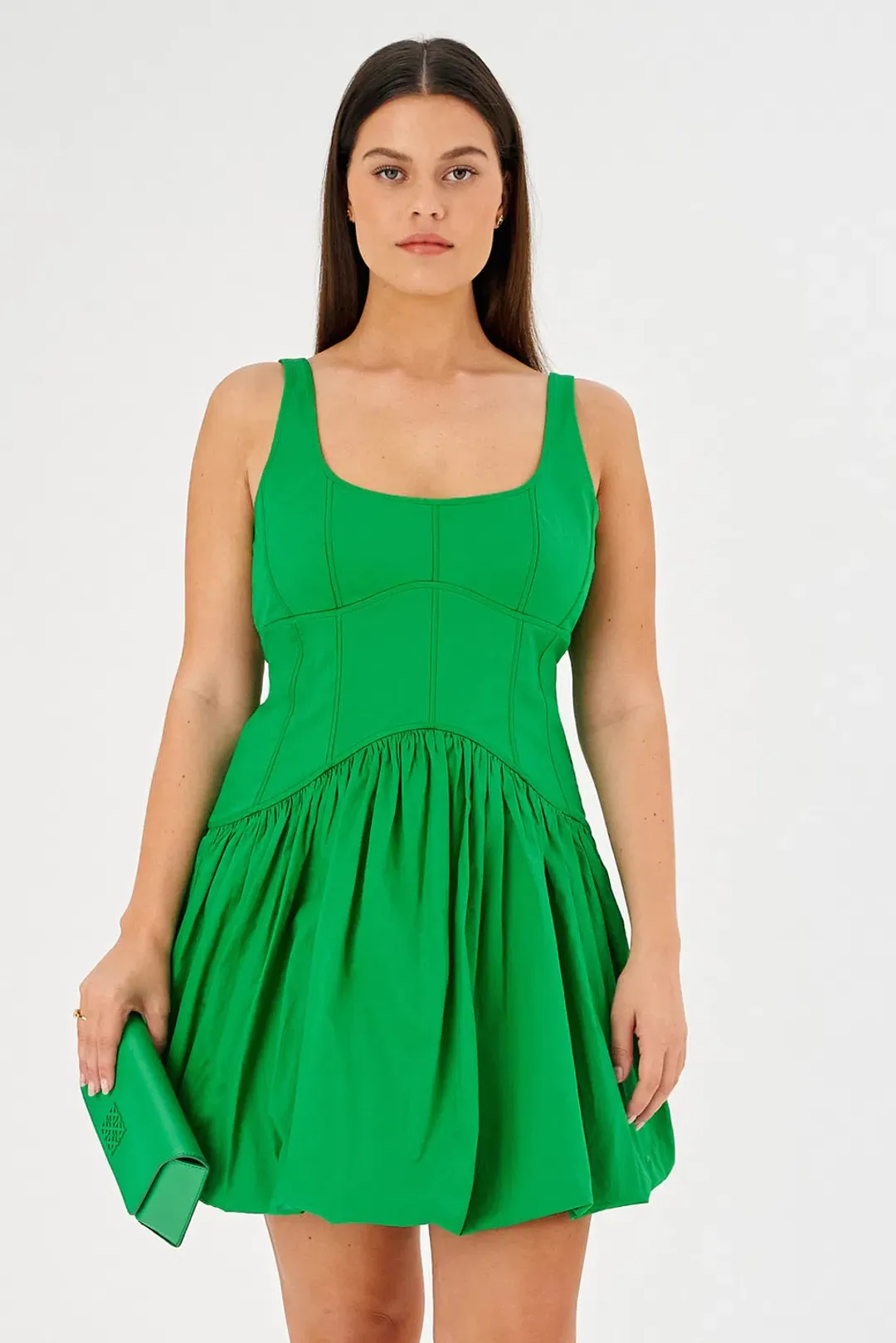 Oroton Short Tie Back Bow Dress Jewel Green Size 8 for rent on The Volte - main image