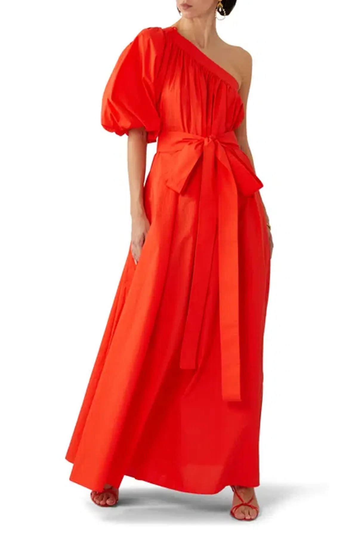 Oroton One Shoulder Bow Maxi Dress True Red 14 - Image 4