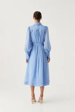 Aje Iris Pleated Bib Midi Dress in Mist Blue Size 16 for rent on The Volte - image 3