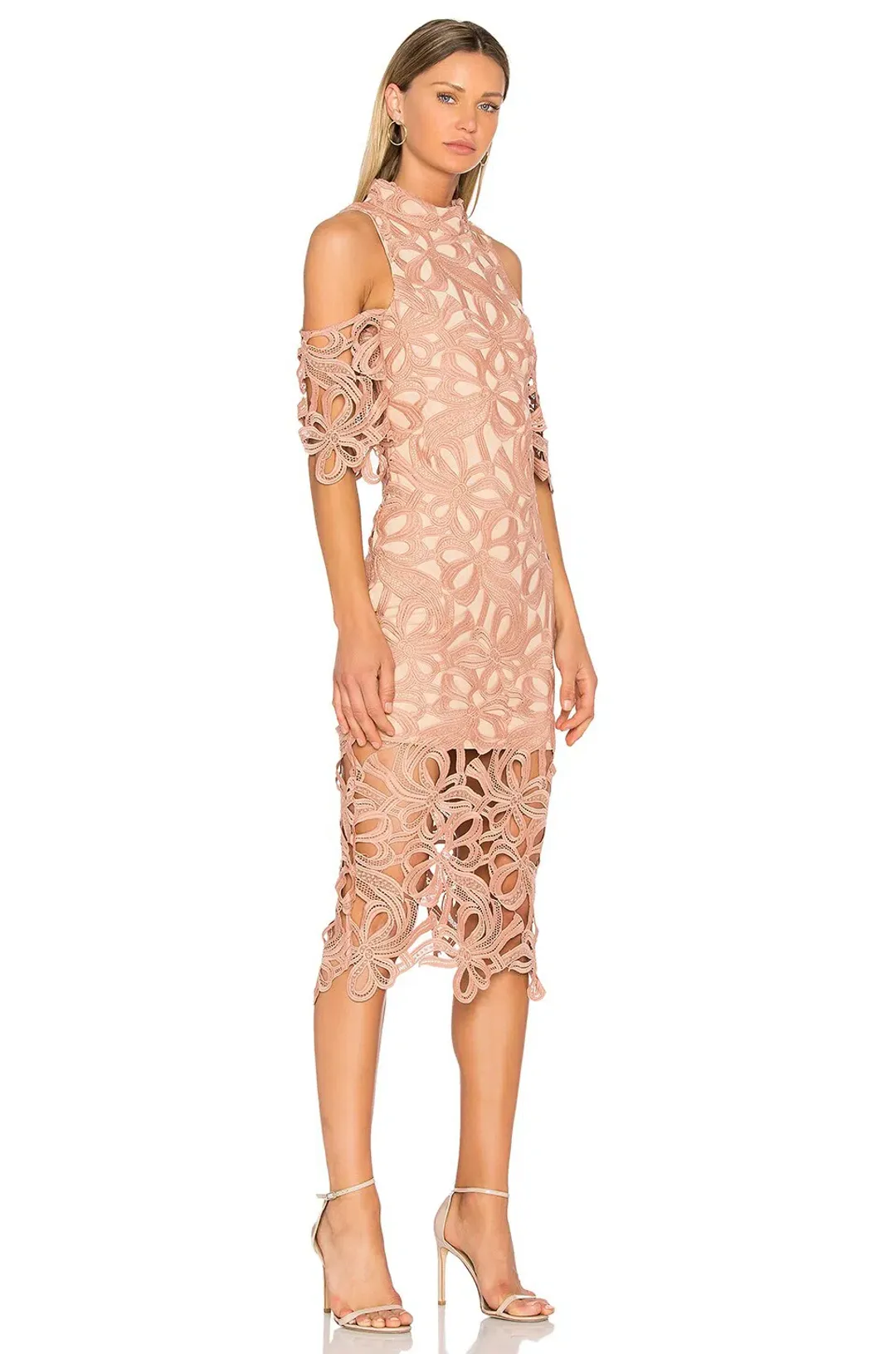 Elliatt Sight Embroidery Cold Shoulder Midi Dress Chalk Pink Size L / AU 12 for rent on The Volte - main image