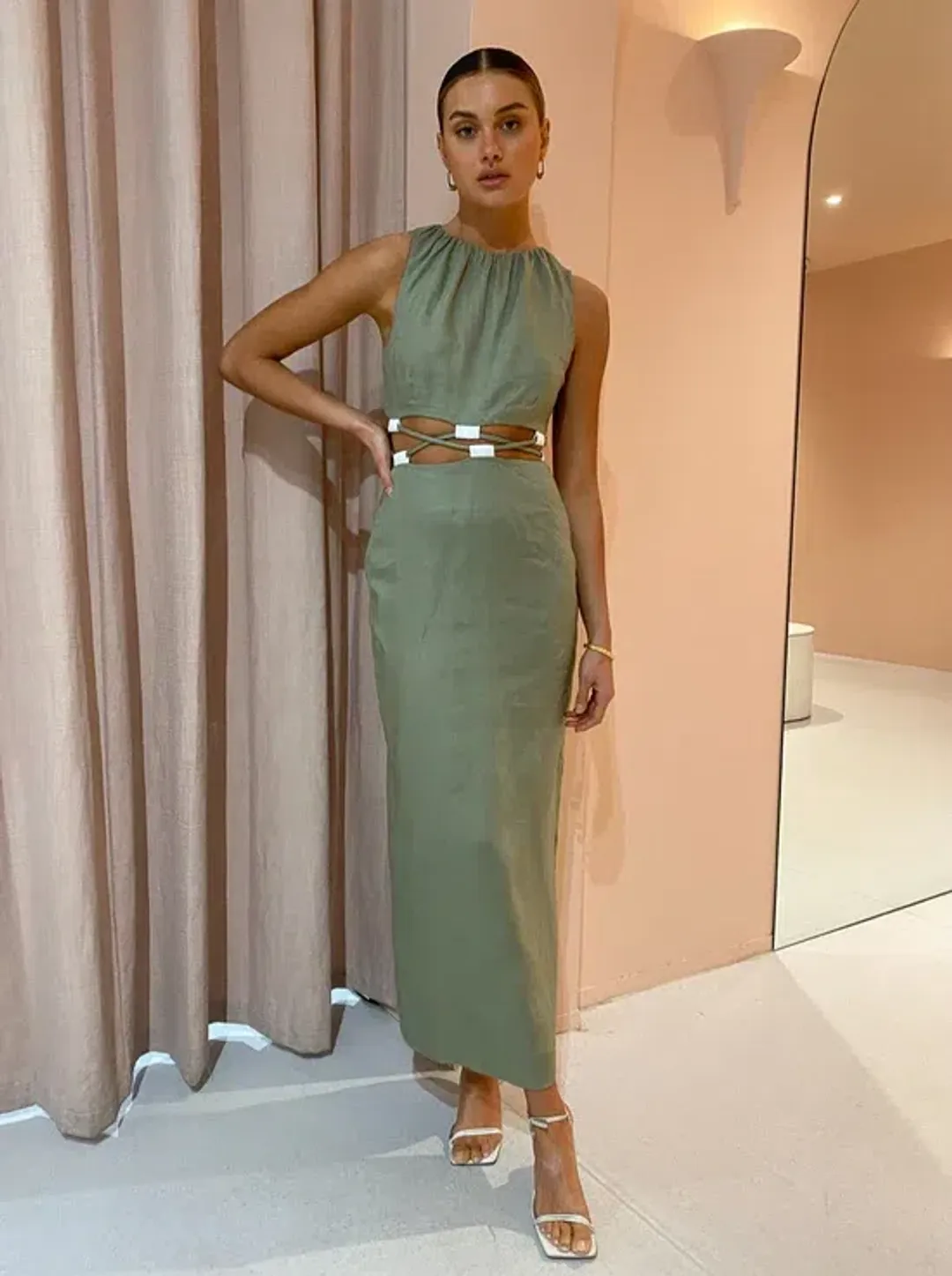 Sir the Label Mayra Deconstructed Maxi Dress In Sage Size 1 / AU 8 for rent on The Volte - main image