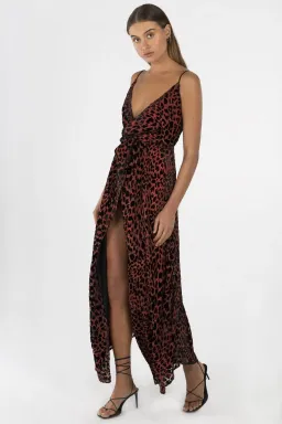 Misha Harpa Midi Dress Red Leopard Size 4 for rent on The Volte - image 1