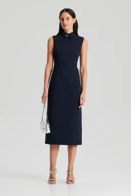 Scanlan Theodore Scuba Pencil Midi Dress Navy Size 10 for rent on The Volte - image 1