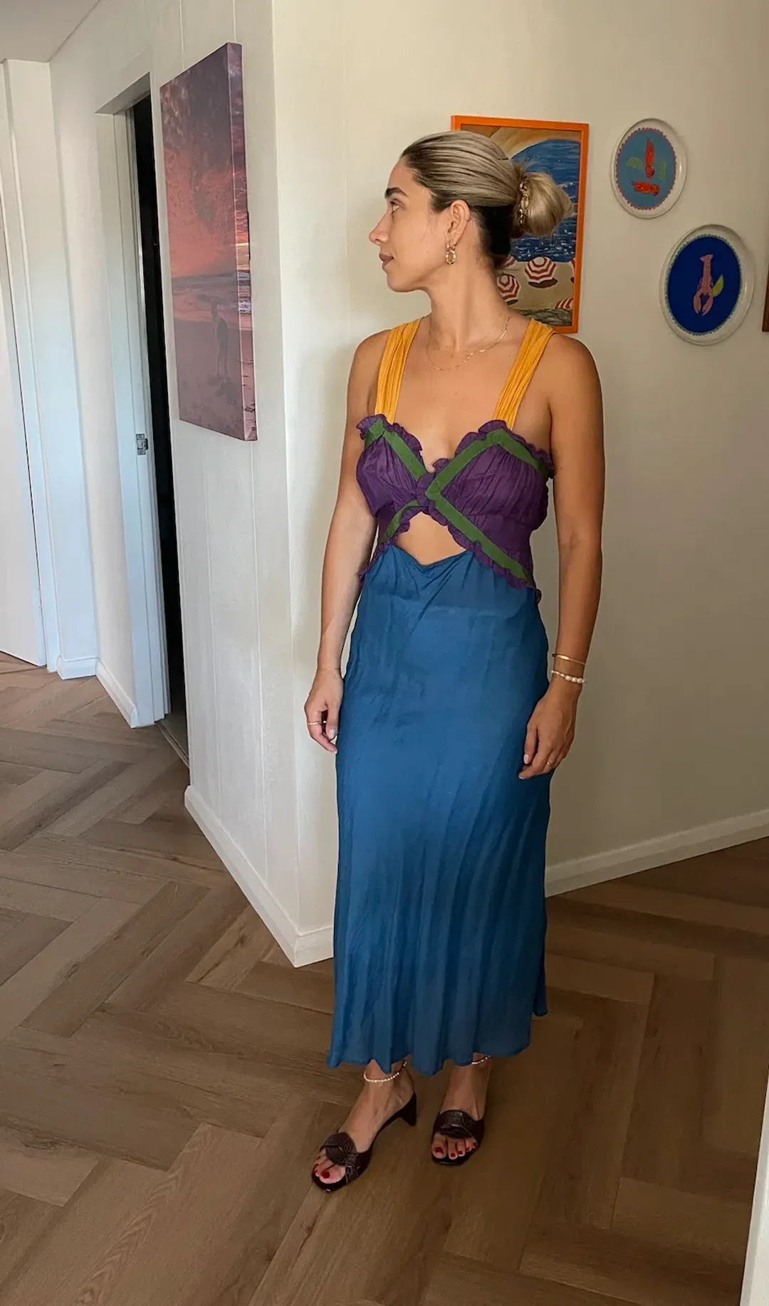 Attico Cutout Colorblock Cami Midi Dress Multi Size 6 for rent on The Volte - main image