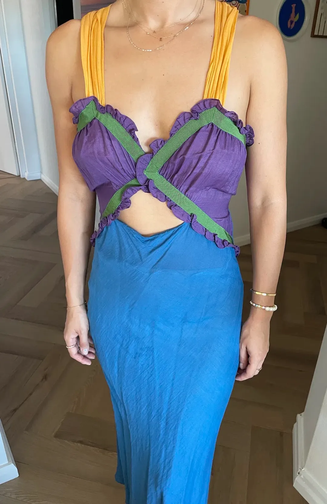 Attico Cutout Colorblock Cami Midi Dress Multi Size 6 for rent on The Volte - main image