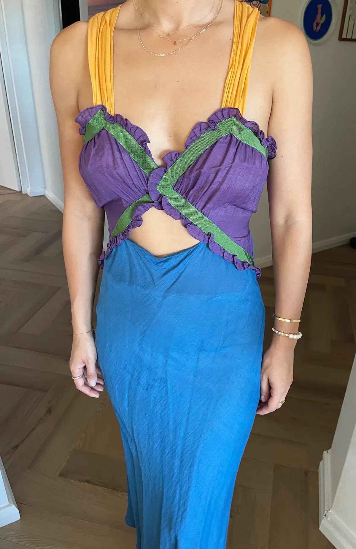 Attico Cutout Colorblock Cami Midi Dress Multi Size 6 - Image 4