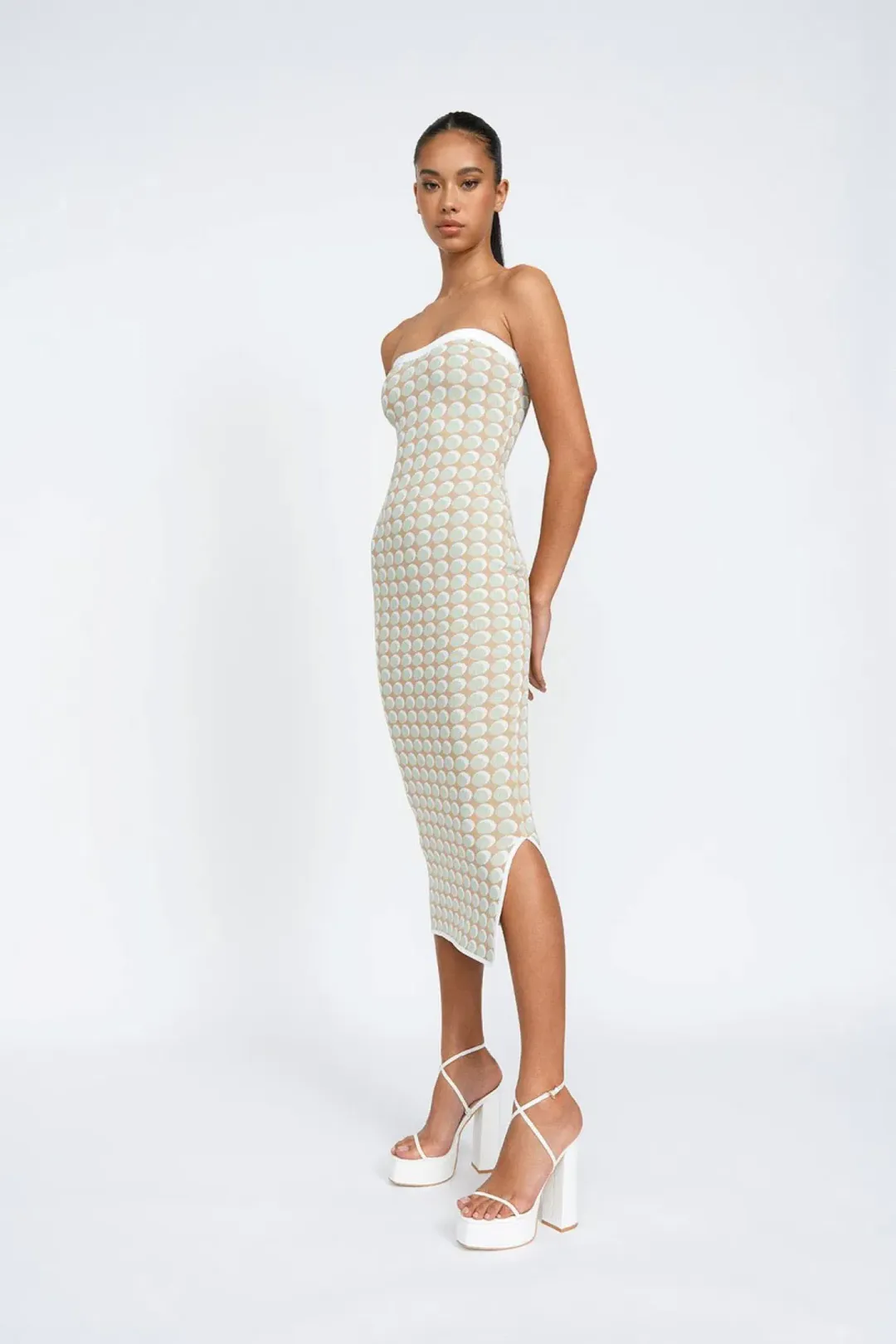 By Johnny Sol Geo Knit Midi Dress Pistachio Spot Size XS / AU 6 for rent on The Volte - main image