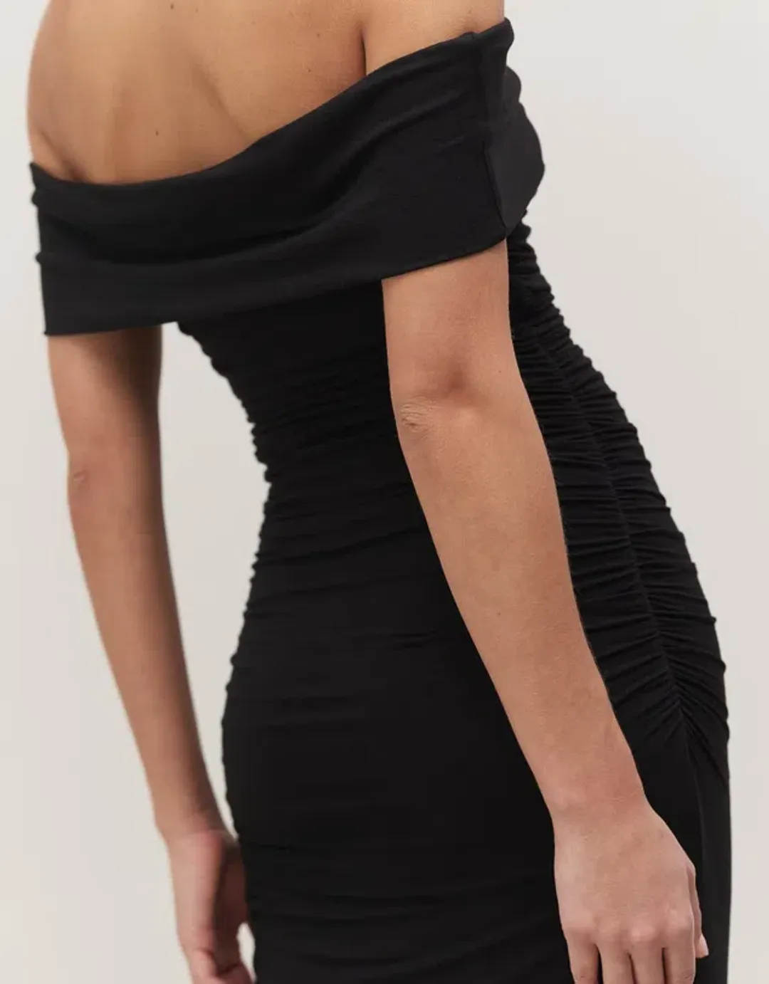 Minima Esenciales Milana Off Shoulder Ruched Dress Black Size AU 12 for rent on The Volte - main image