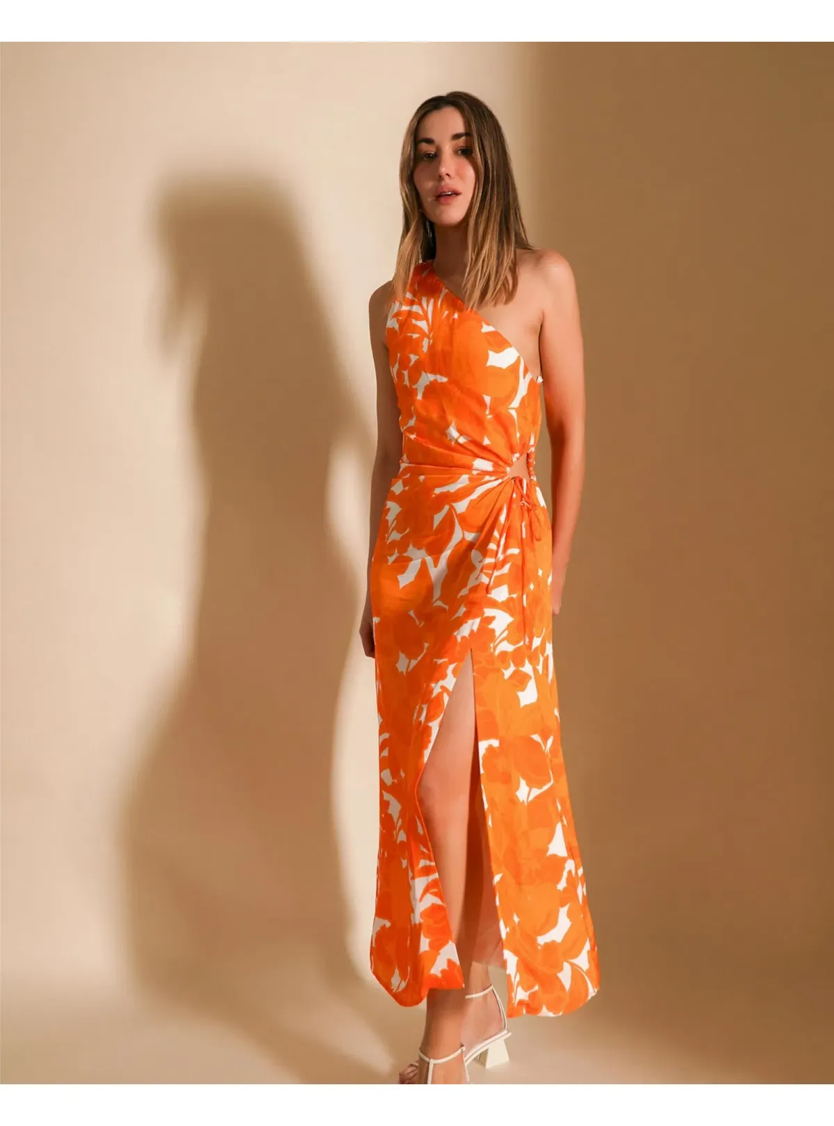 Lover Marigold One Shoulder Midi Dress Print Size AU 8 - Image 1