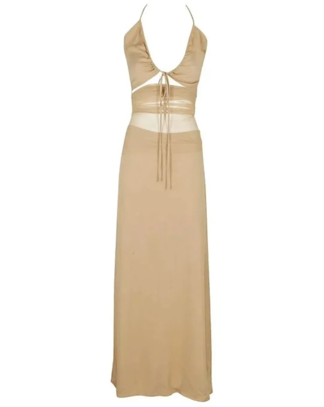 Christopher Esber Tulle Panel Back Halter Dress Tannin Size 4 AU for rent on The Volte - main image