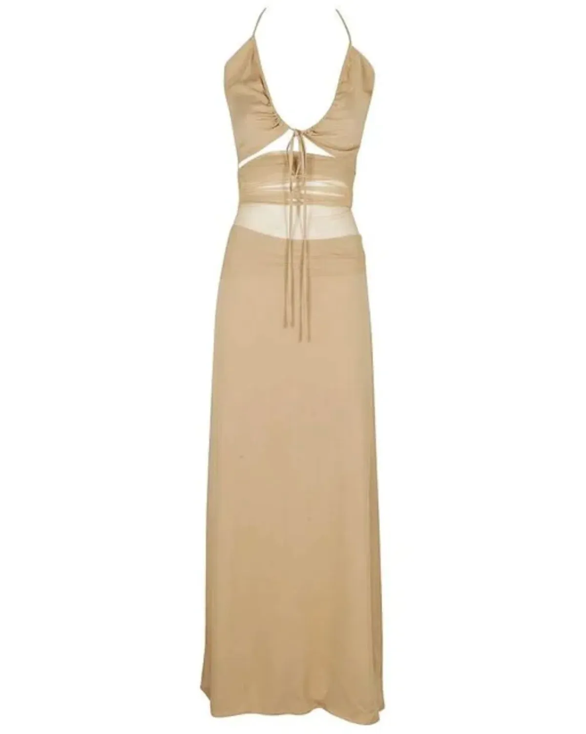 Christopher Esber Tulle Panel Back Halter Dress Tannin Size 4 AU for rent on The Volte - main image