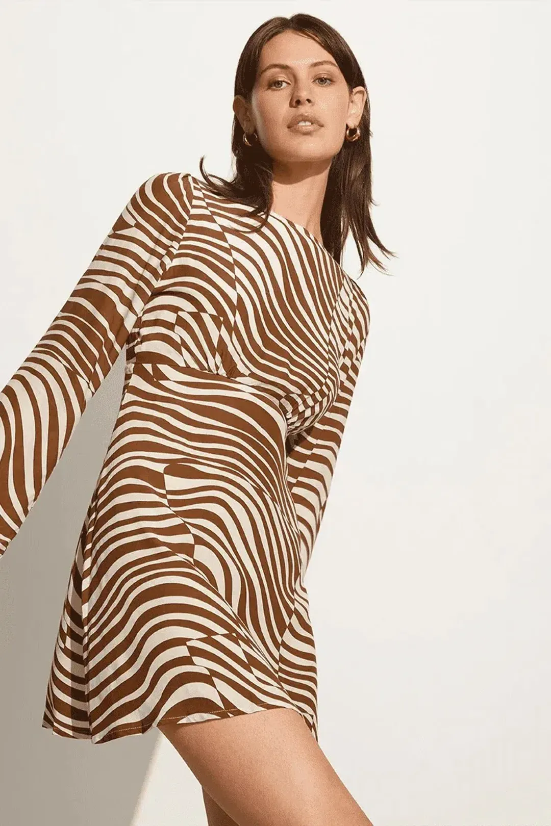 Faithfull The Brand Milu Mini Dress Brown/White Size 6 for rent on The Volte - main image