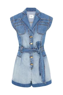 Aje Ines Panelled Denim Playsuit Twintone Indigo Size 14 for rent on The Volte - image 3