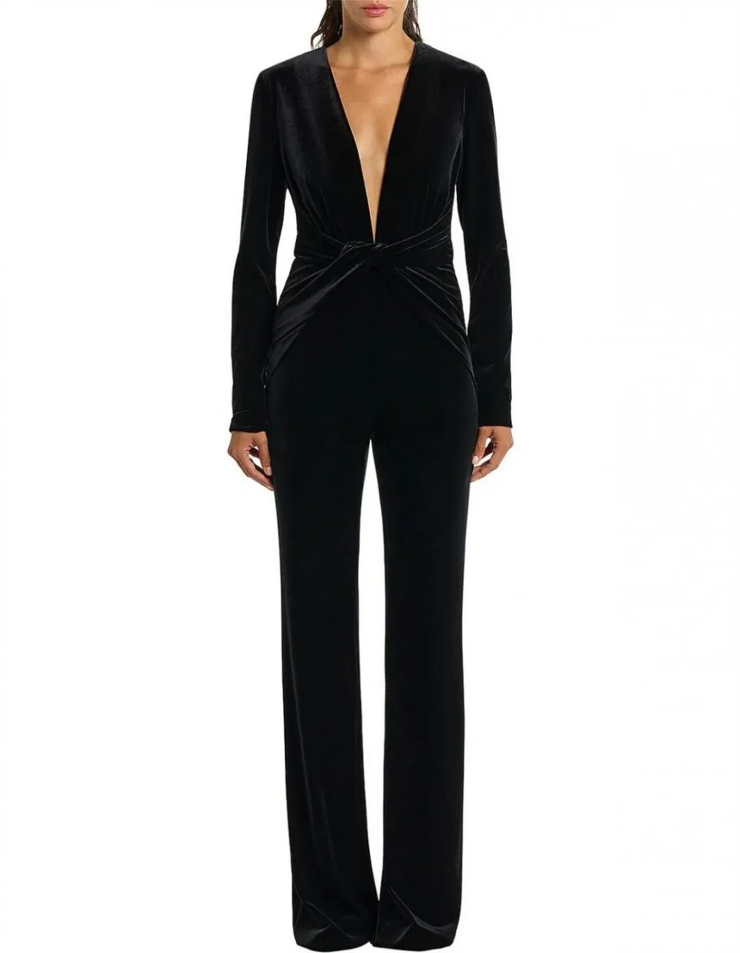 Carla Zampati Velvet Plunge Jumpsuit Black Size 6 for rent on The Volte - main image