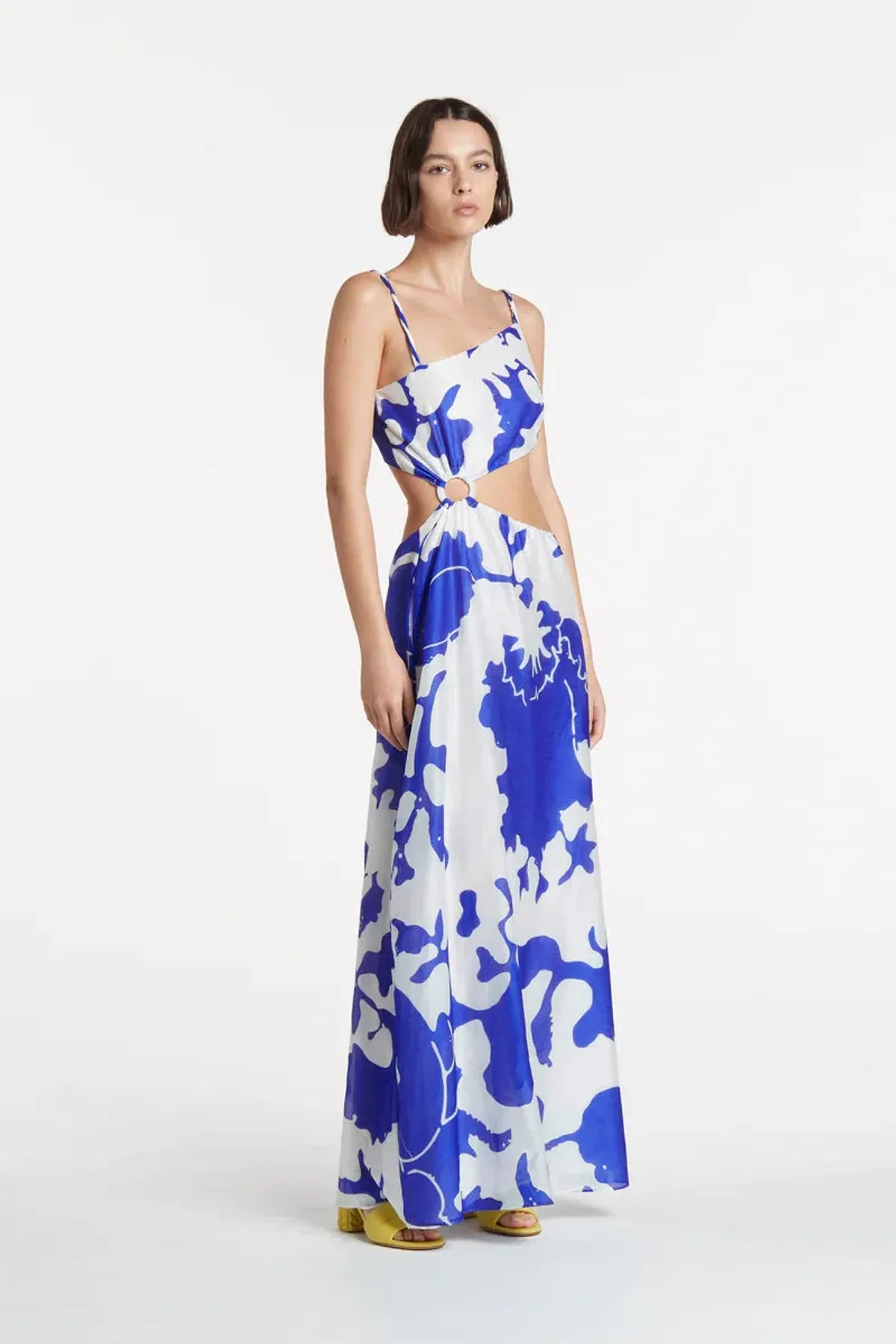 Sir The Label Marlowe Vivi Asymmetric Cut Out Dress Blue Print Size 2/AU 10 - Image 2