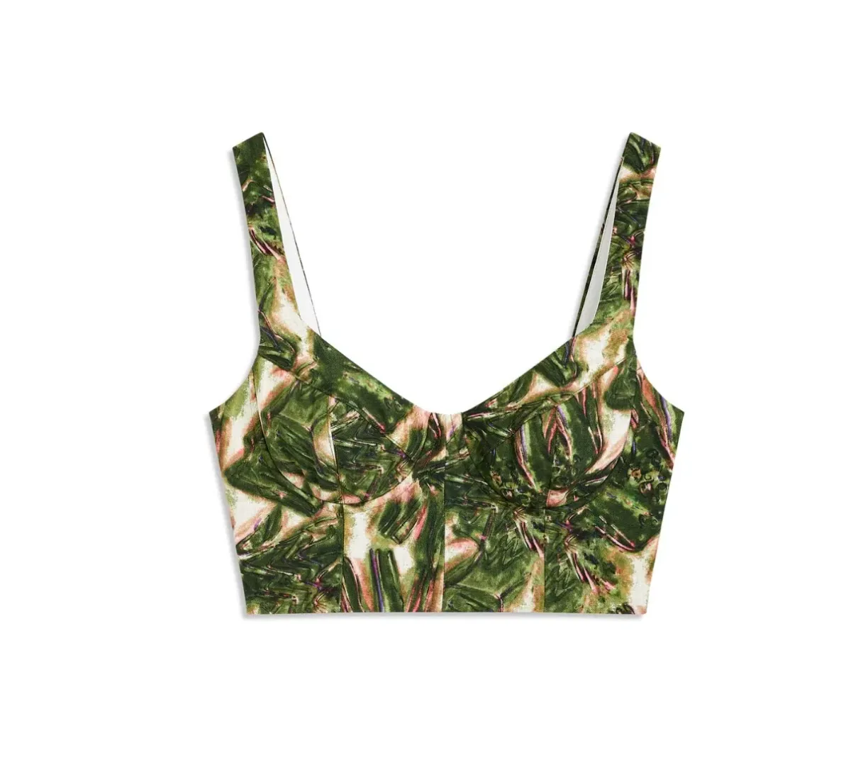 Scanlan Theodore Italian Printed Linen Bralette in Size 10 & Trouser in Size 8 Set Khaki - Image 4