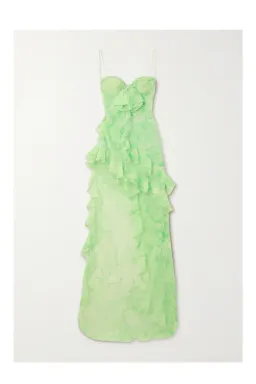 Alessandra Rich Asymmetric Embellished Tie-Dyed Silk-Georgette Gown Green Size 38/ AU 8 for rent on The Volte - image 2