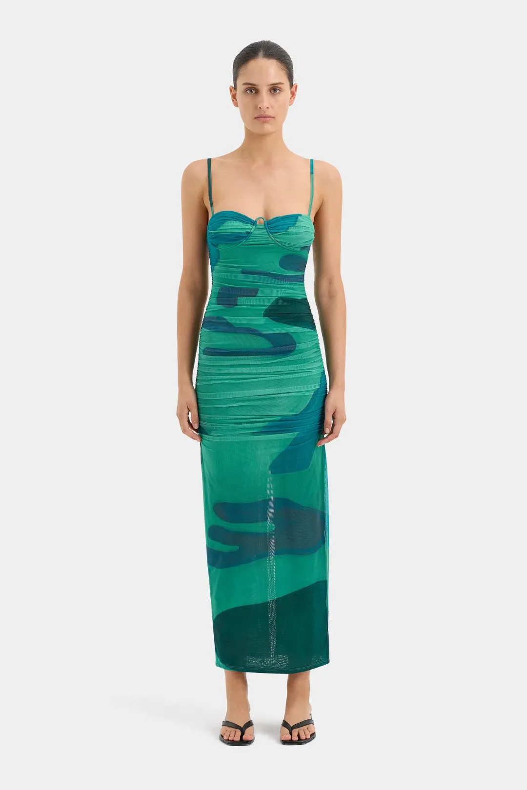 Sir the Label Frankie Gathered Midi Dress Emerald Reflection Size 8 for rent on The Volte - main image