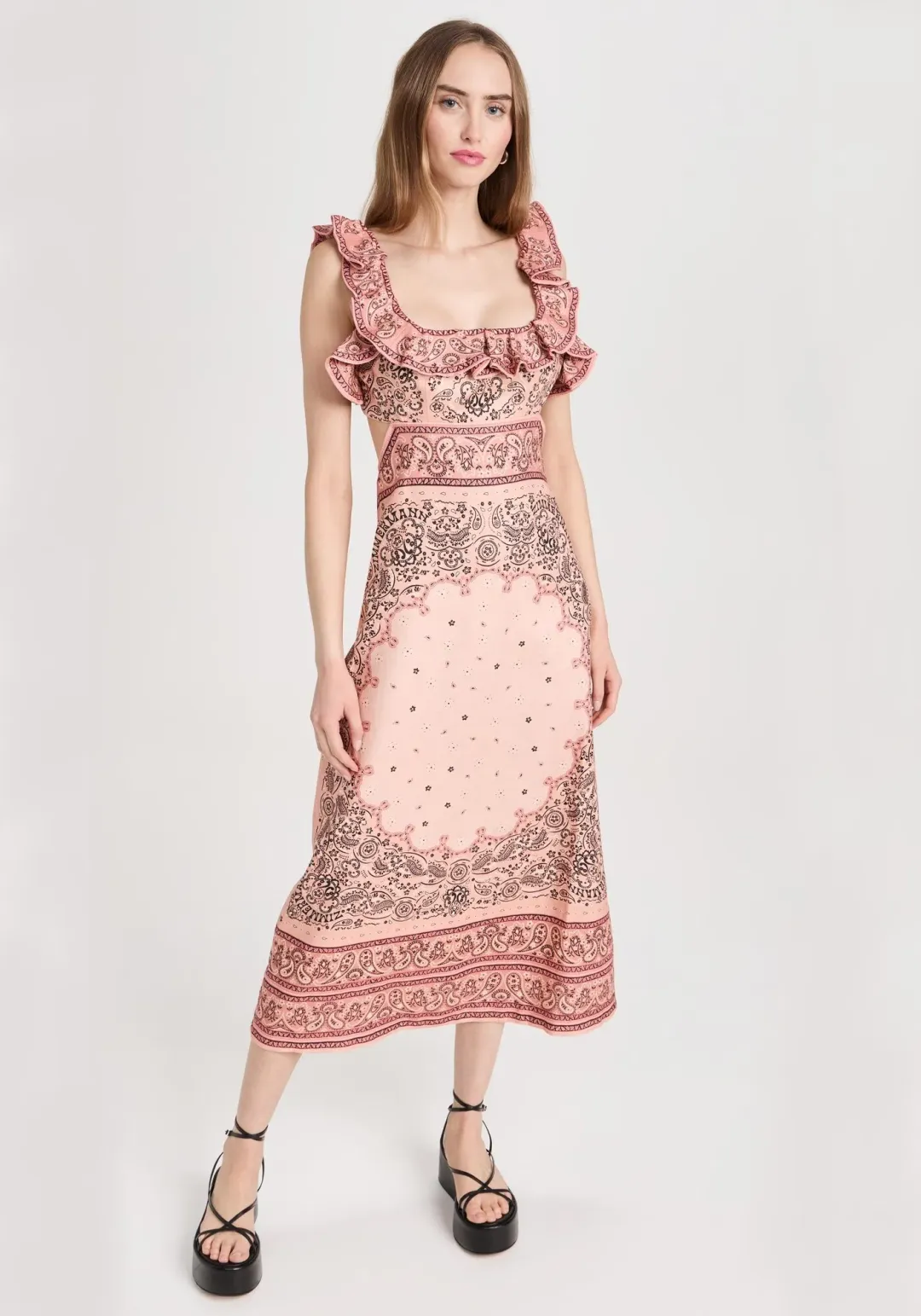 Zimmermann Matchmaker Frilled Midi in Pink Bandana Size 1/Au 10 for rent on The Volte - main image
