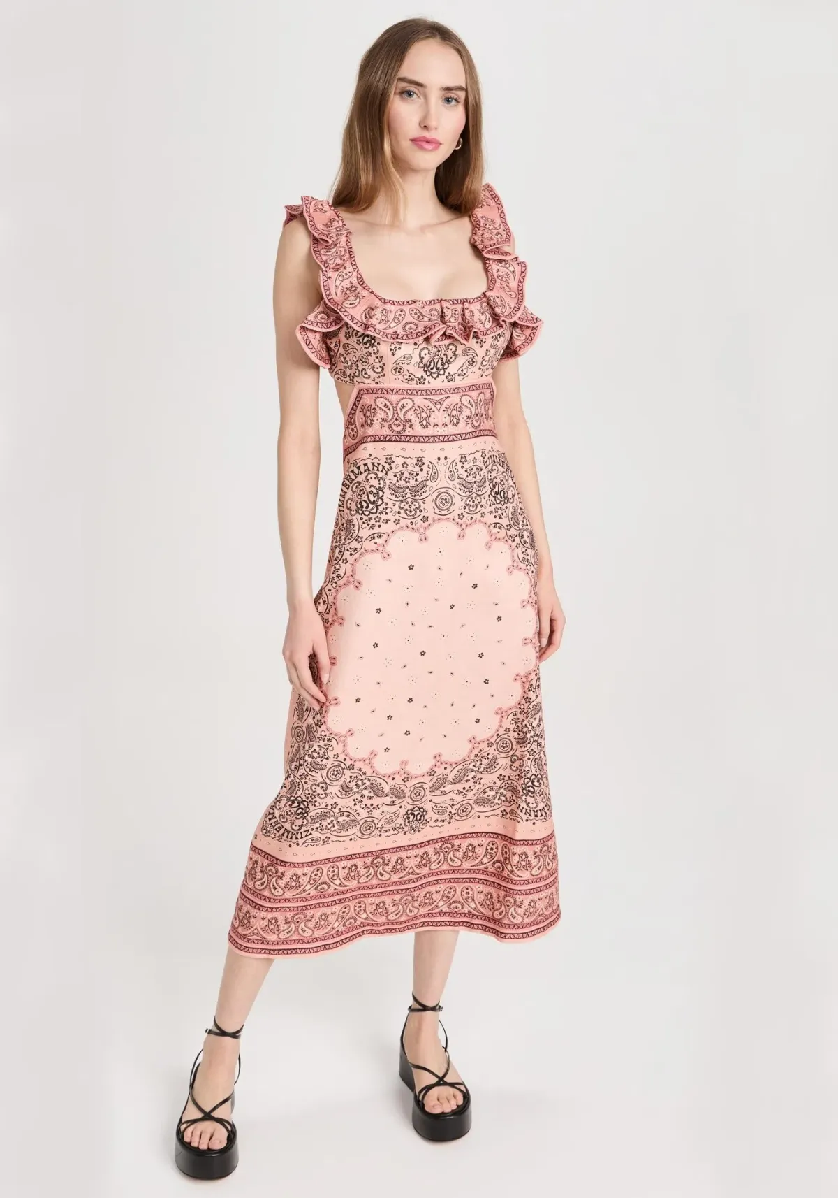 Zimmermann Matchmaker Frilled Midi in Pink Bandana Size 1/Au 10 for rent on The Volte - main image