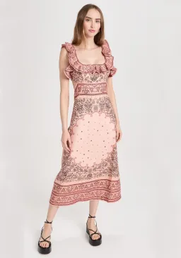 Zimmermann Matchmaker Frilled Midi in Pink Bandana Size 1/Au 10 for rent on The Volte - image 1
