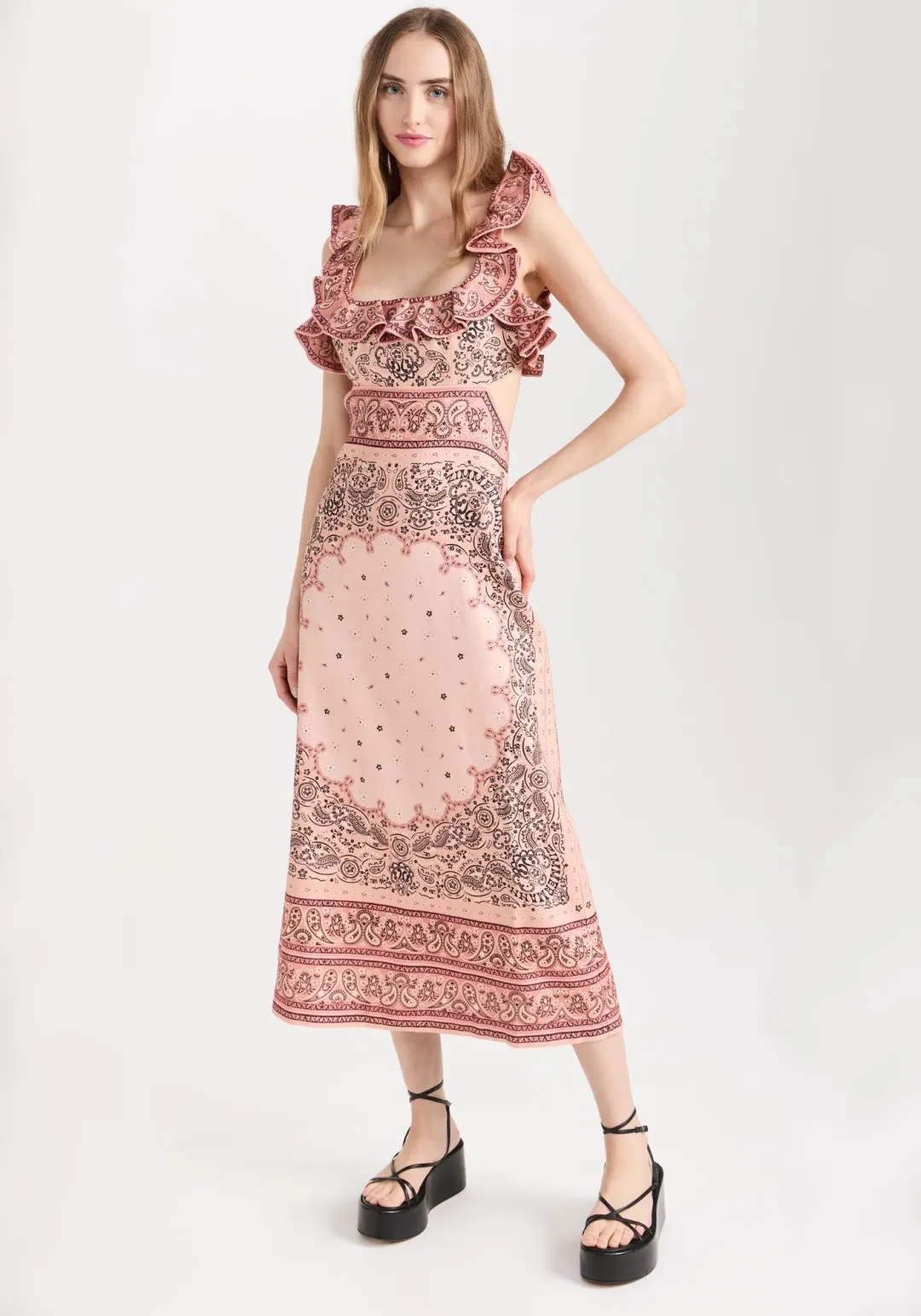 Zimmermann Matchmaker Frilled Midi in Pink Bandana Size 1/Au 10 for rent on The Volte - main image