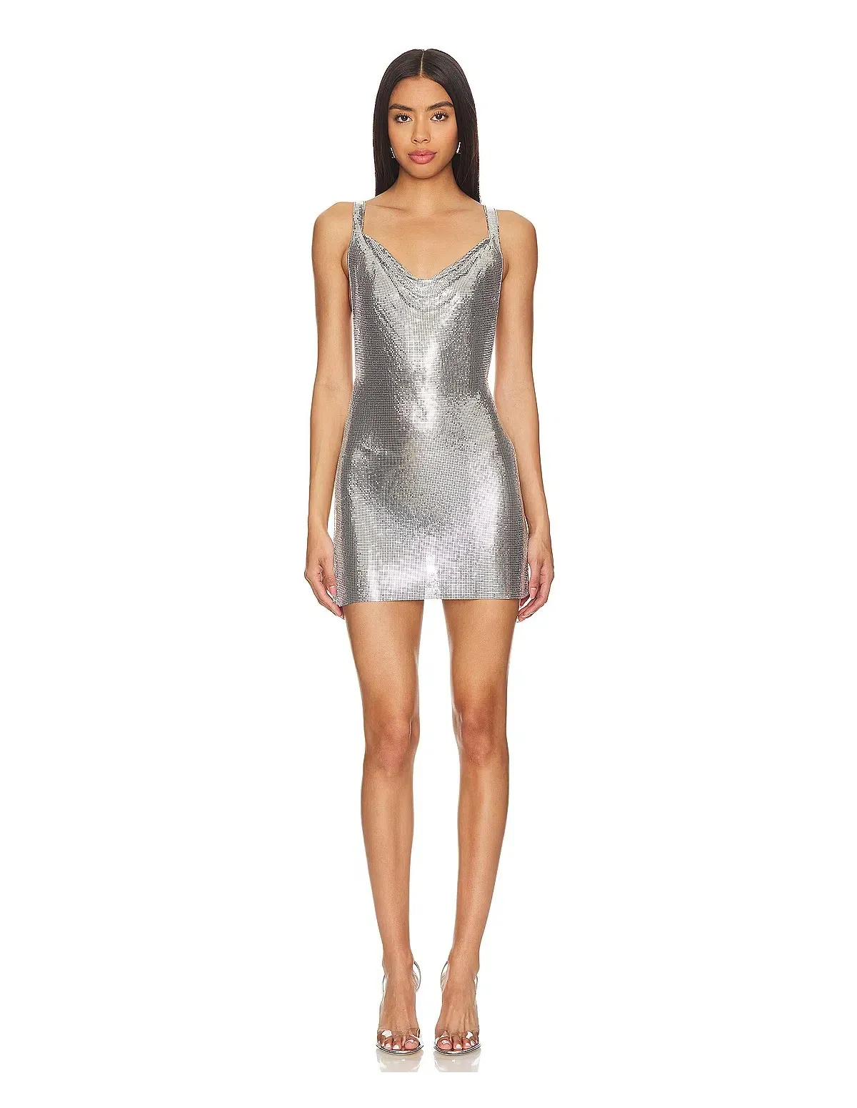 Michael Lo Sordo Cross Drape Chainmail Mini Dress Silver Size 10 - Image 1