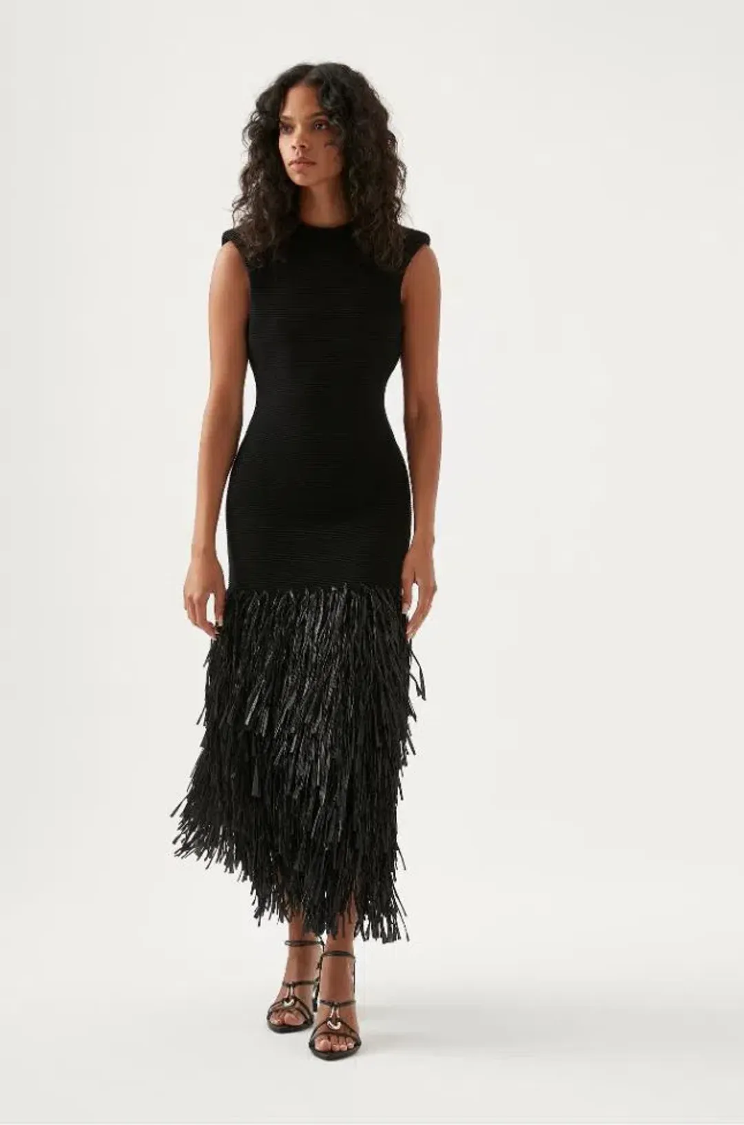 AJE Rushes Raffia Knit Midi Dress Black Size XXS for rent on The Volte - main image