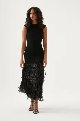 AJE Rushes Raffia Knit Midi Dress Black Size XXS for rent on The Volte - image 1