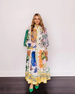 Alemais Soleil Patchwork Shirtdress In Ivory Size 8 for rent on The Volte - image 1