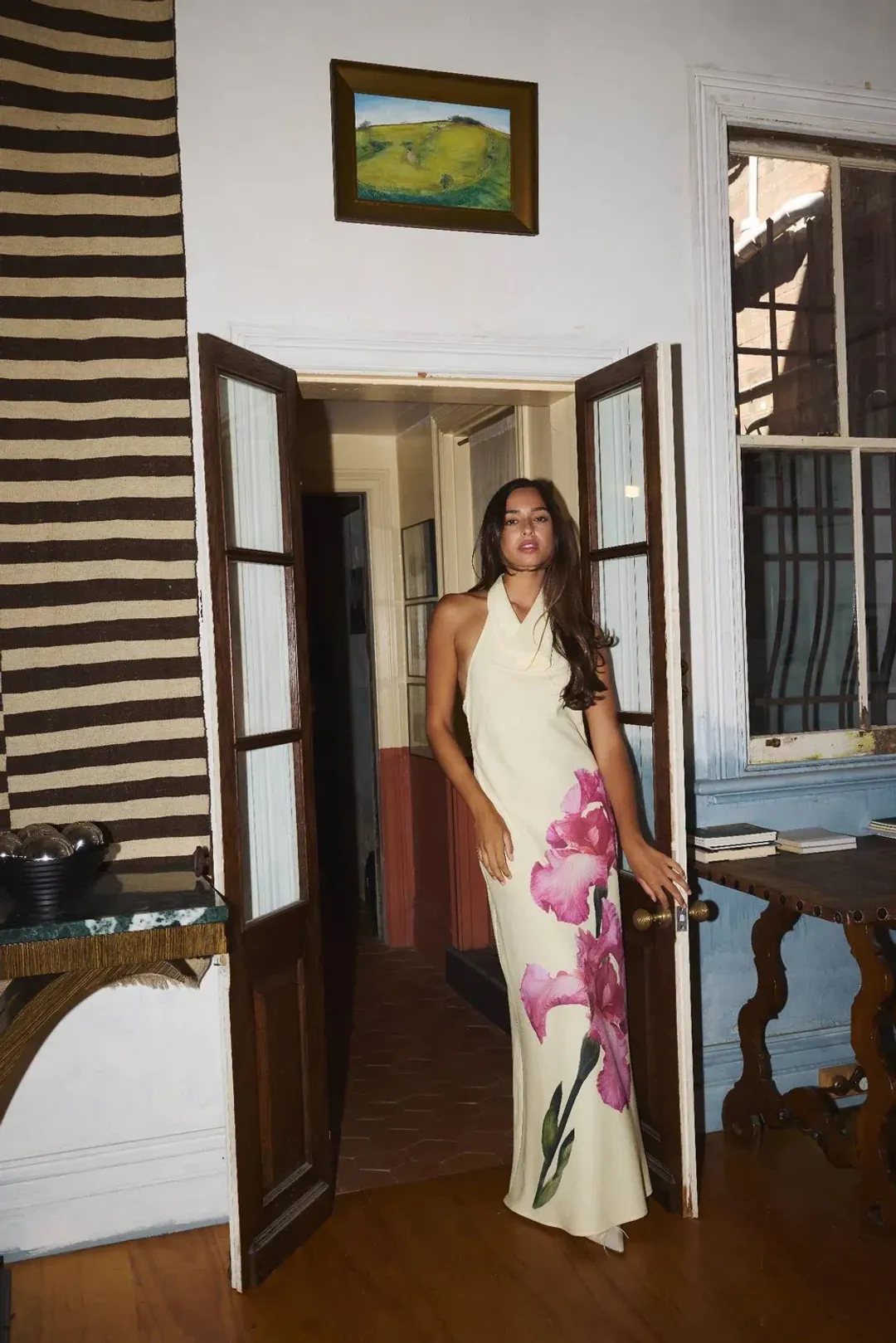 With Harper Lu Cowl Slip Dress Iris Floral Size S / AU 8 for rent on The Volte - main image