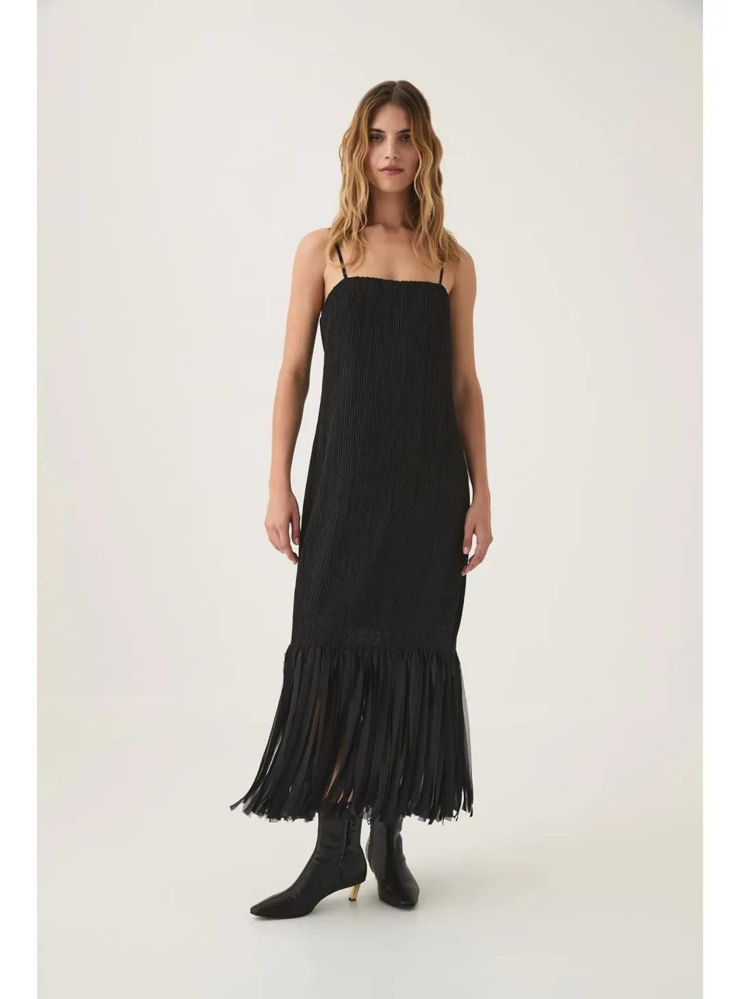 Aje Arris Fringed Maxi Dress in Black Size AU 14 for rent on The Volte - main image