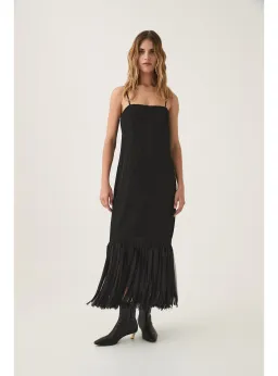 Aje Arris Fringed Maxi Dress in Black Size AU 14 for rent on The Volte - image 1