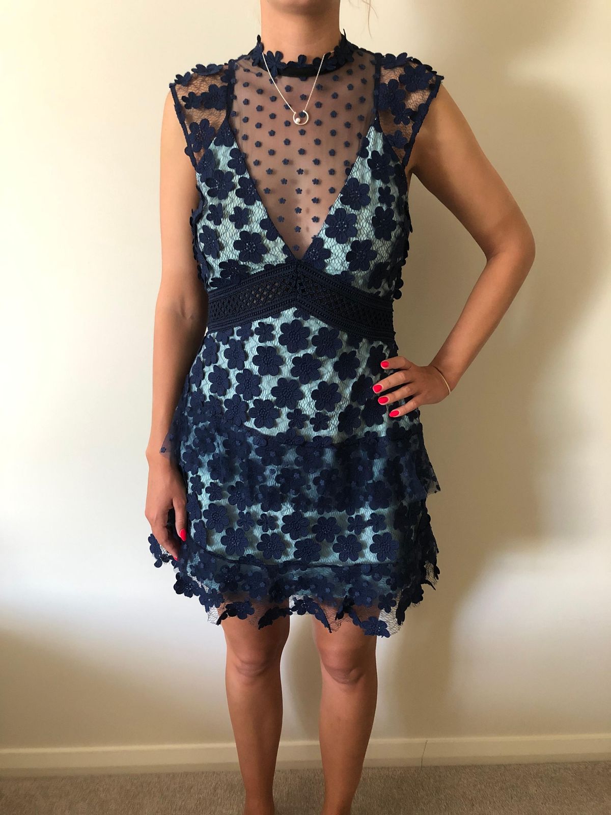 Self Portrait Flower Appique Dress Navy Size 8 - Image 3