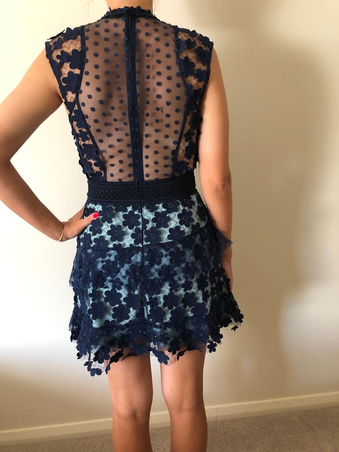 Self Portrait Flower Appique Dress Navy Size 8 for rent on The Volte - main image